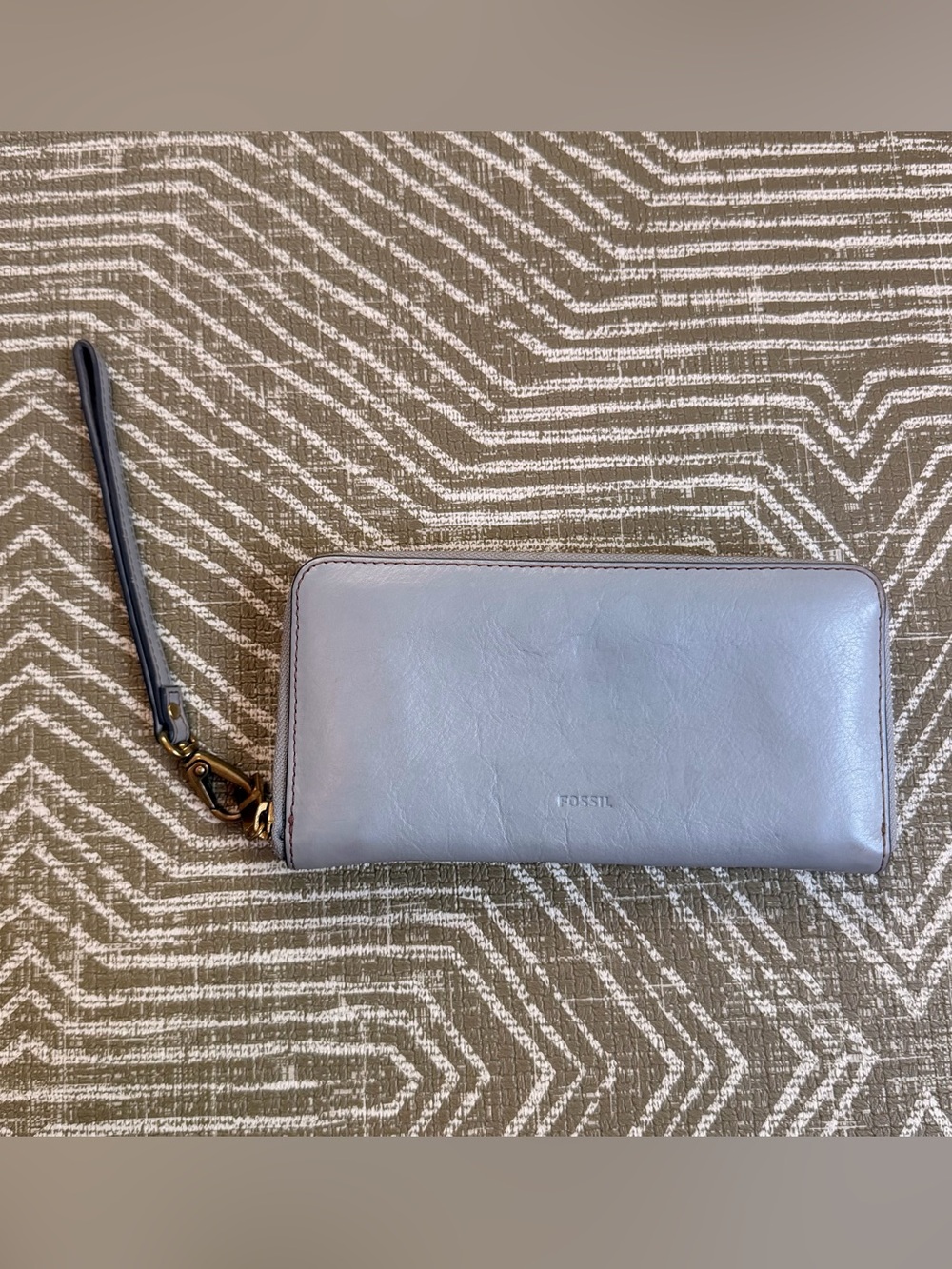 Fossil Gray Leather Zip Around Wristlet Wallet